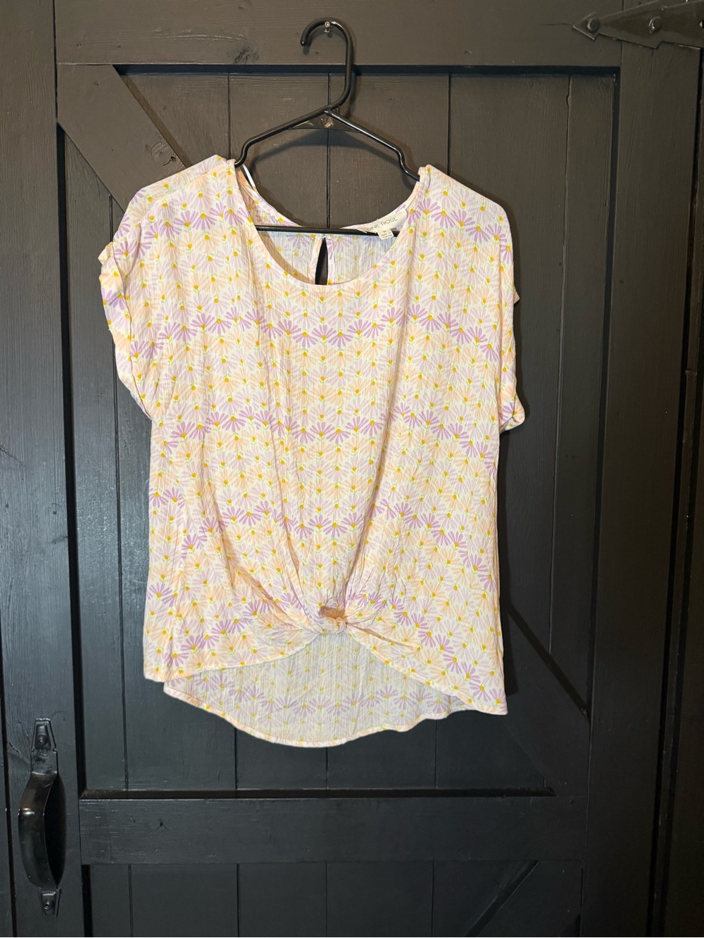 Pink Rose Pink and Yellow Floral Knot-Front Crop Top
